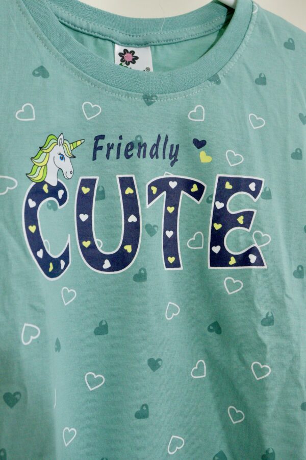 Pista Green Printed Nightsuit for Girls - Image 2