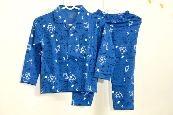 Teal Blue Planet Printed Nightsuit - Image 4