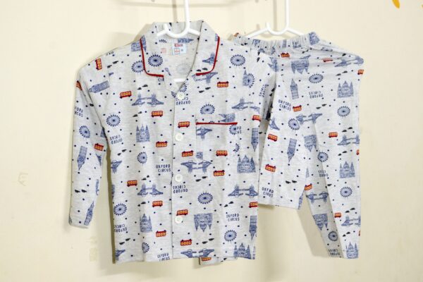 Grey Melange Printed Nightsuit