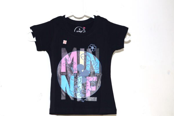 Black Minnie Printed T-shirt for Girls