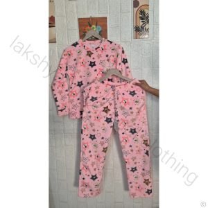 FeatherSoft Kids Winter Nightwear – Baby Pink Plush Set (Age 11–12)