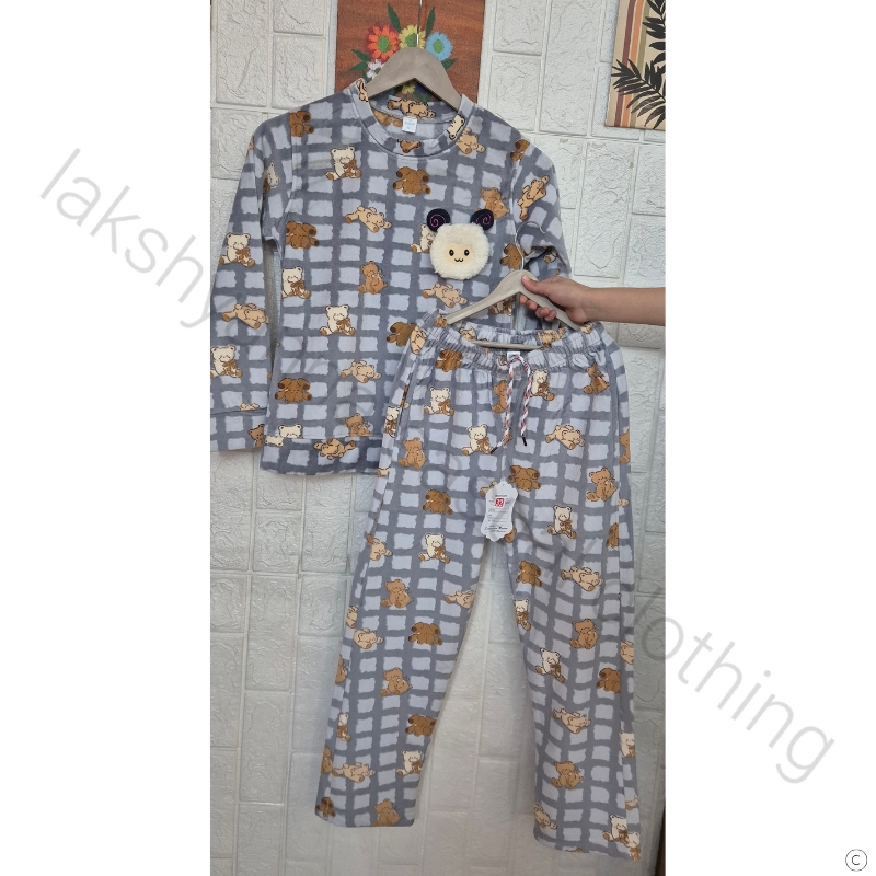 CozyDreams Unisex Fur Nightsuit - Grey Winter Comfort Set (8–9 Yrs)