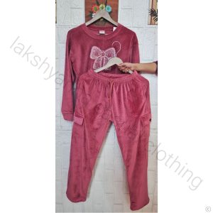 Girls Winter Velvet Cord Set – Super Soft & Warm (Pink)