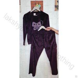 Girls Winter Velvet Cord Set – Super Soft & Warm (Purple)