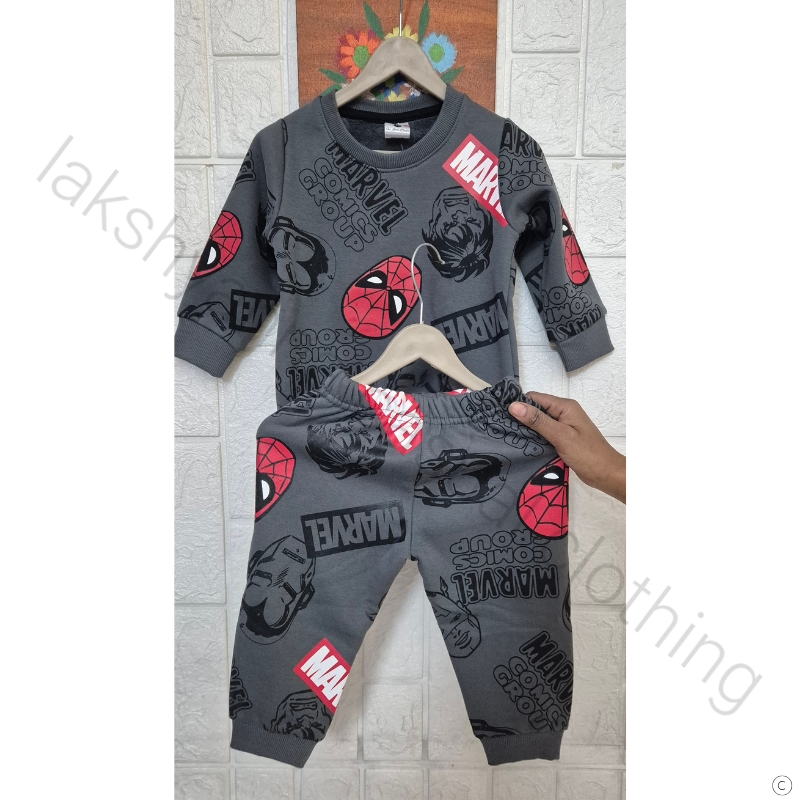 Boys Premium Soft Fleece Winter Wear Set | Stylish Thick Cotton | Newborn to 6 Years | Grey