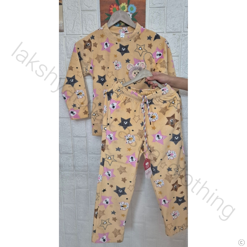 Premium Unisex Soft‑Fur Winter Nightwear Set - Soft Golden Winter Set (Age 6–7 | Size 28)