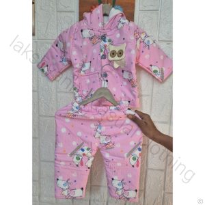 Baby Pink Infant Winter Wear Printed Night Suit Set - Ultra Soft