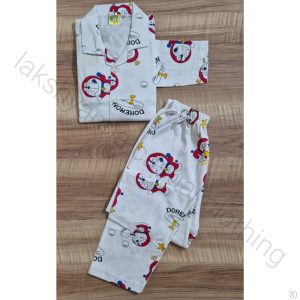 Kids Unisex Cotton Night Suit - White & Red Doraemon Print