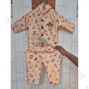 Peach Infant Winter Wear Printed Night Suit Set - Soft & Cozy