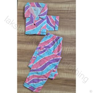 Girls Sky‑Pink Cotton Hosiery Night Suit - Comfortable Summer Sleep Set