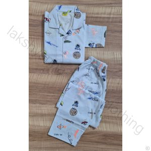 Kids Unisex Cotton Night Suit - Sky Blue Universe Print