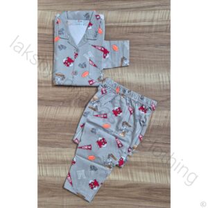 Unisex Kids Grey Cotton Hosiery Night Suit – Summer Comfort