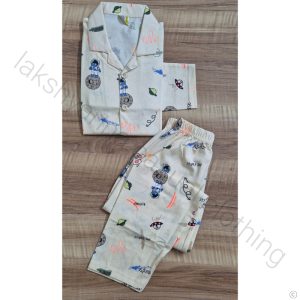 Kids Unisex Cotton Night Suit - Cream Universe Print