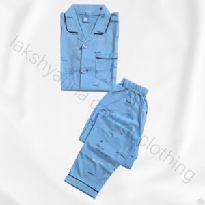 Premium Sky Blue Boys Nightwear Set - Cotton Hosiery