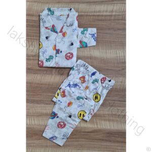 Unisex Kids Light Green Cotton Hosiery Night Suit - Gentle Summer Wear