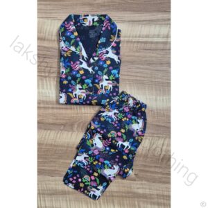 Midnight Indigo Unicorn Girls Printed Night Suit
