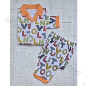White Alphabet Printed Summer Night Suit