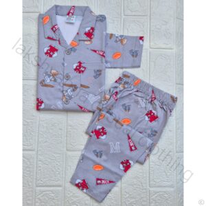 Summer Cotton Hosiery Night Suit with Collar – Boys (1-4 Years)