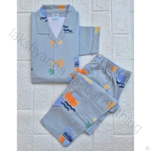 Boys’ Summer Cotton Collar Night Suit - Grey