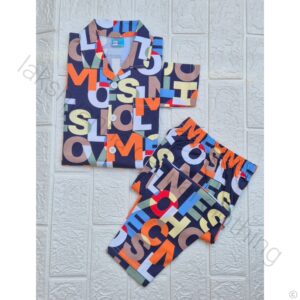 Alphabets Printed Navy Colour Summer Night Suit