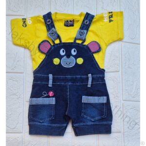 Soft Hosiery Tee & Denim Bottom Set - Yellow Style