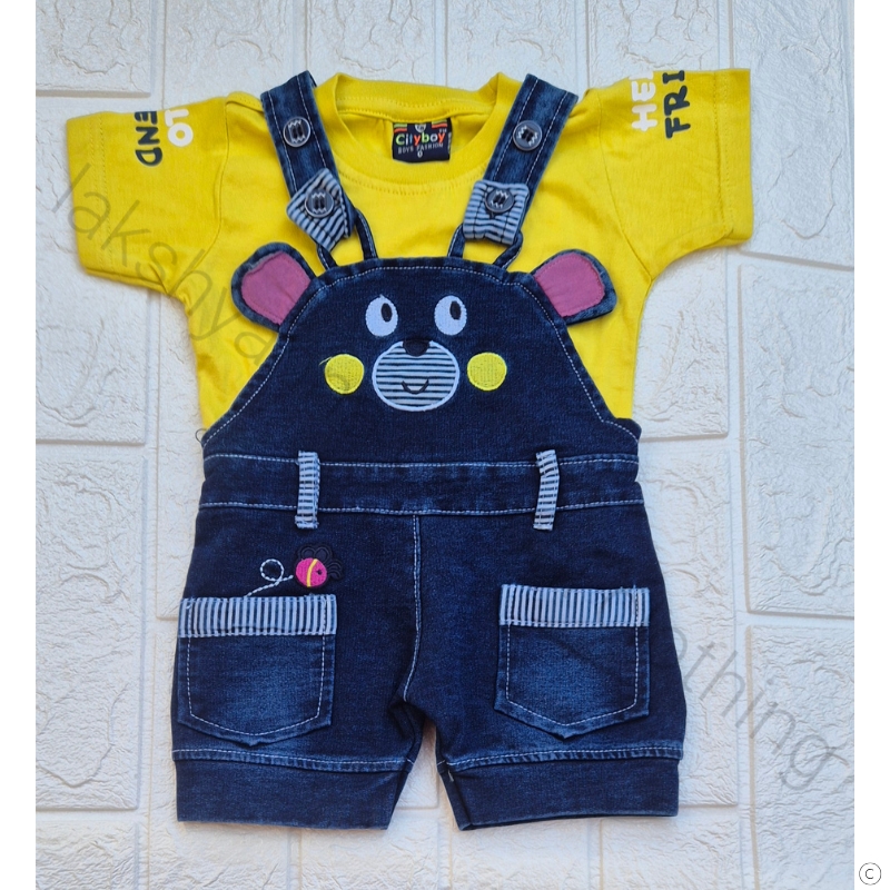 Soft Hosiery Tee & Denim Bottom Set - Yellow Style